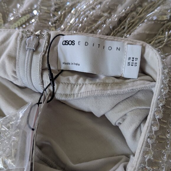 ASOS Edition Silver Sequin Open Back Gown NWT Size 12 Formal Dress - Picture 13 of 16